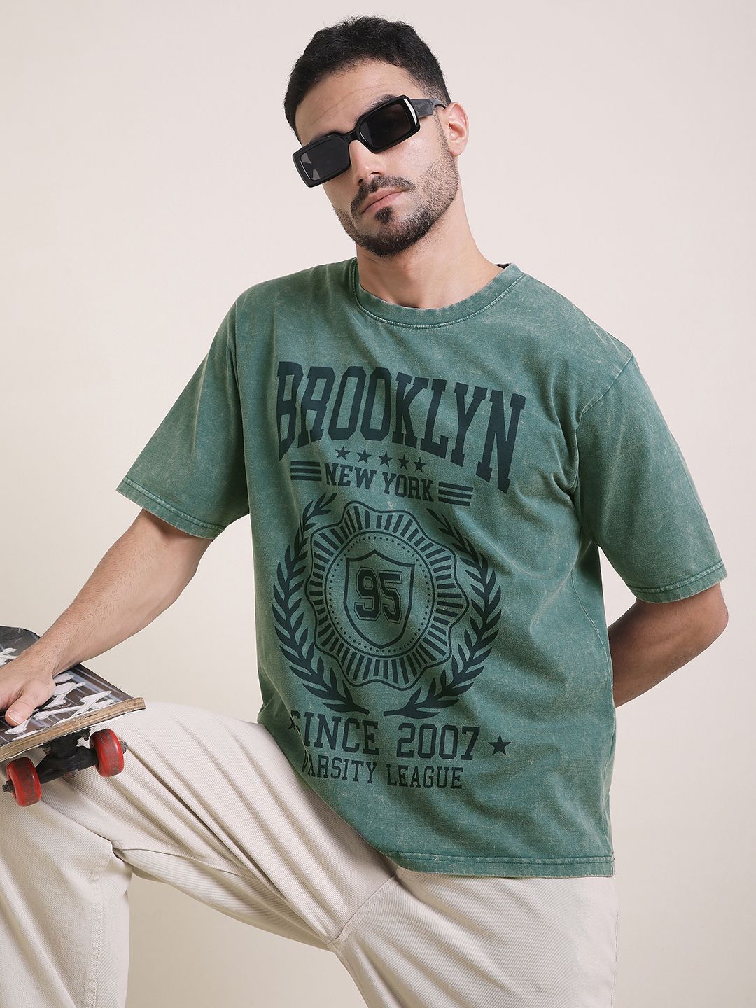 DILLINGER Men Oversized Short Sleeve Acid Washed Printed Tshirt