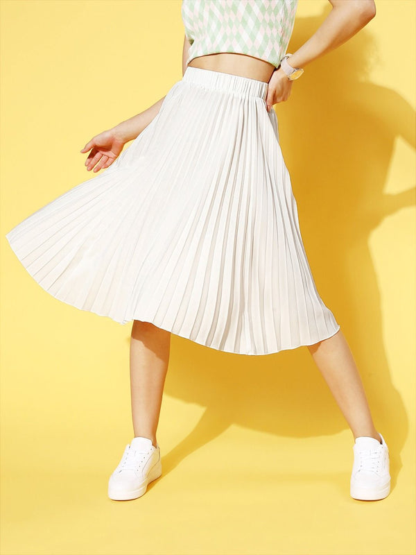 Berrylush Cantik Off-White Solid Accordion Pleats Skirt Plisse