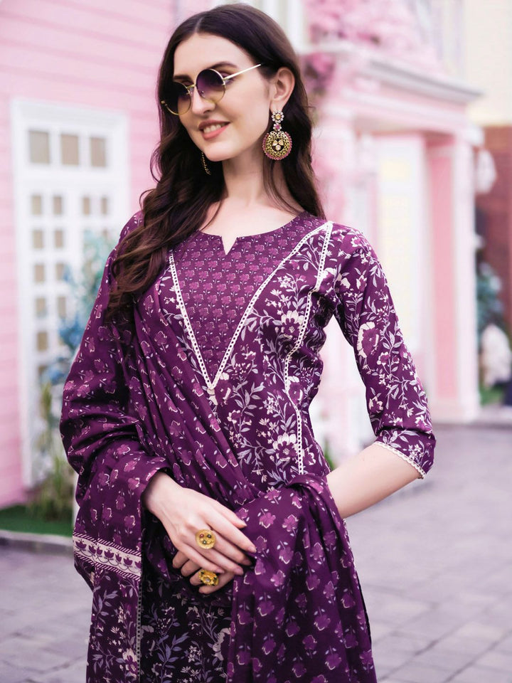 KALINI Floral PrintedKurta With Trousers & Dupatta