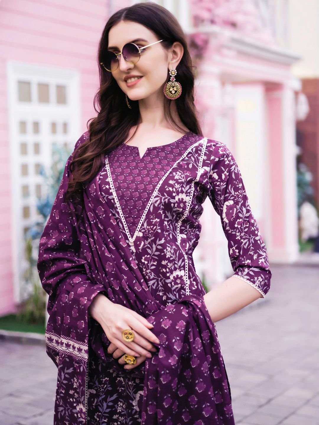 KALINI Floral PrintedKurta With Trousers & Dupatta