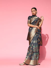 Saree mall Floral Silk Blend Saree with Woven Design border
