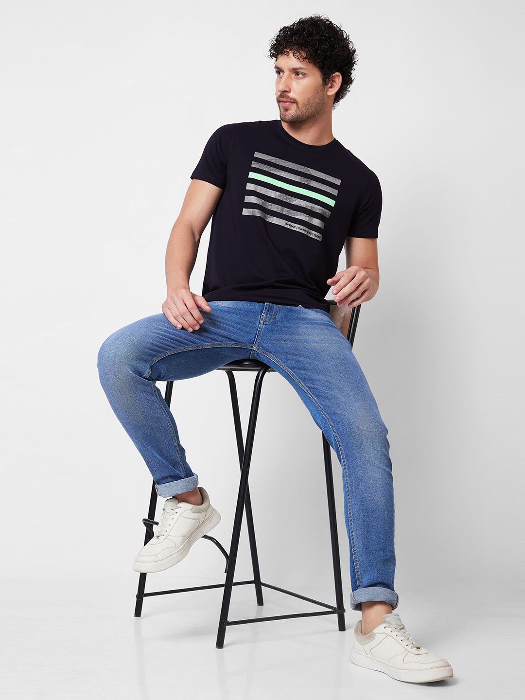 SPYKAR Round Neck Short Sleeves Printed Slim Fit Cotton T-shirt