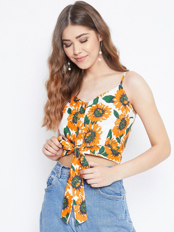Berrylush Women Yellow Printed Crop Top