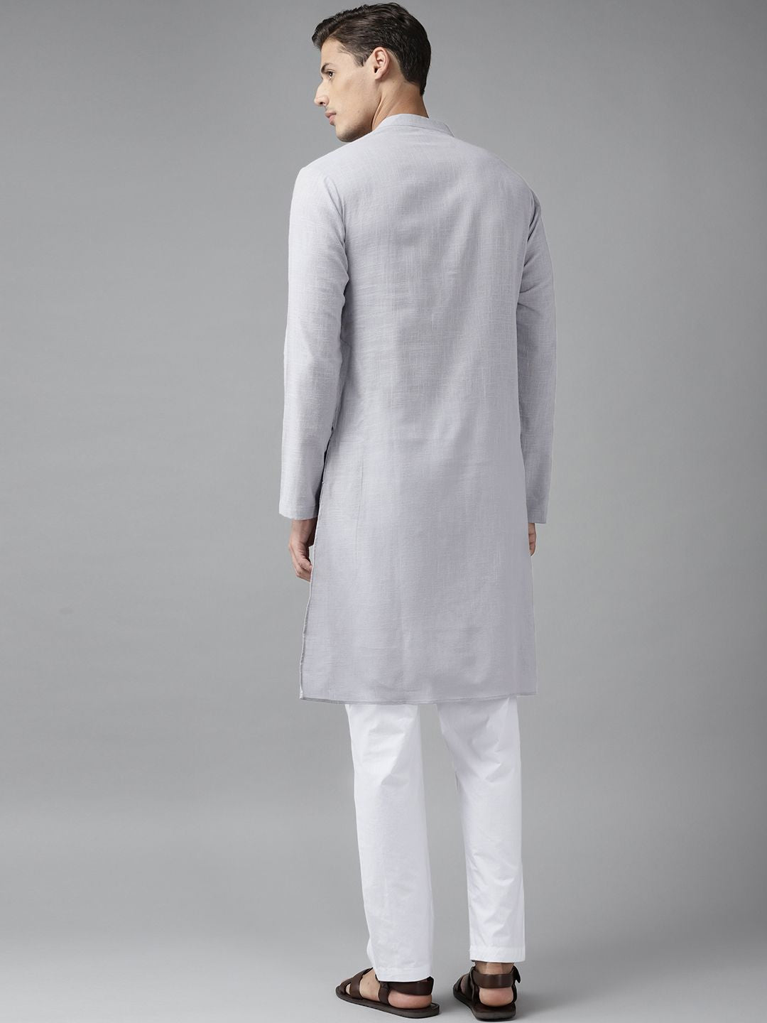 See Designs Men Grey & White Solid Pure Cotton Kurta with Pyjamas