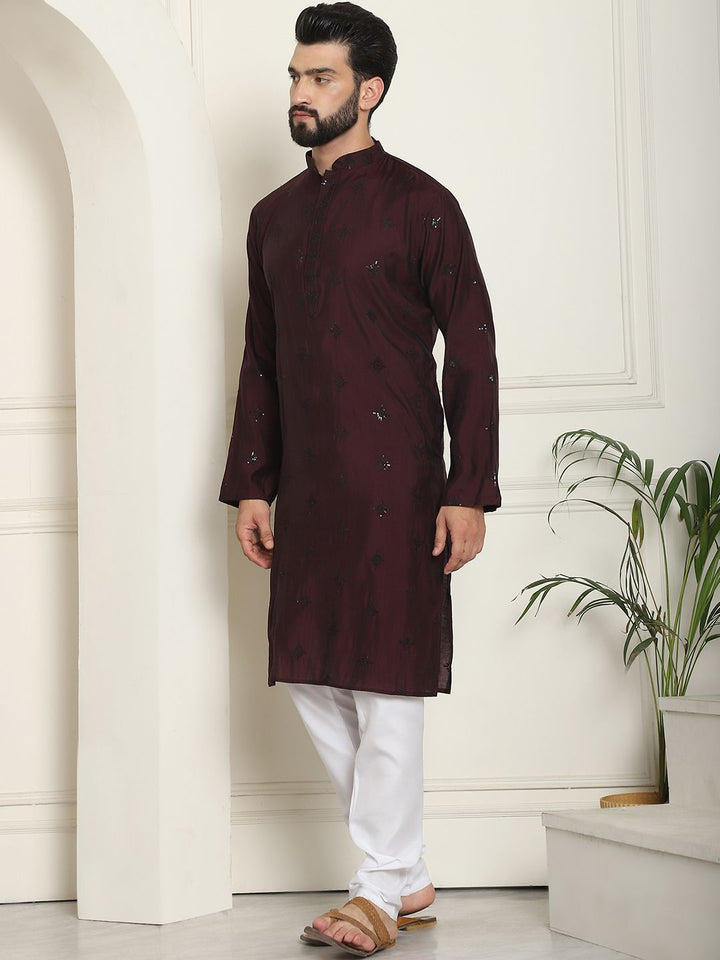 SOJANYA Kurta Lurus Sutera Sutera Bunga Bersulam Bunga Dengan Churidar