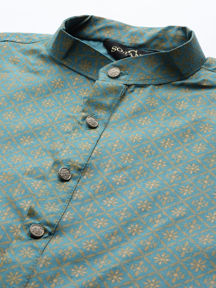 SOJANYA Men Ethnic Motifs Foil Printed Cotton Linen Kurta