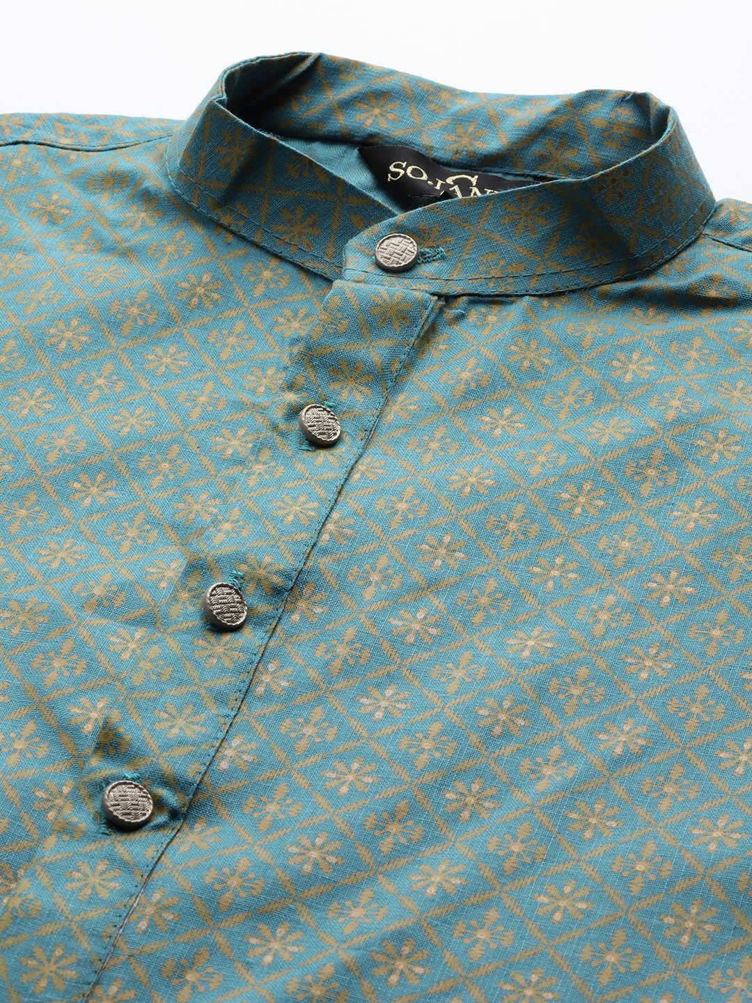SOJANYA Men Ethnic Motifs Foil Printed Cotton Linen Kurta