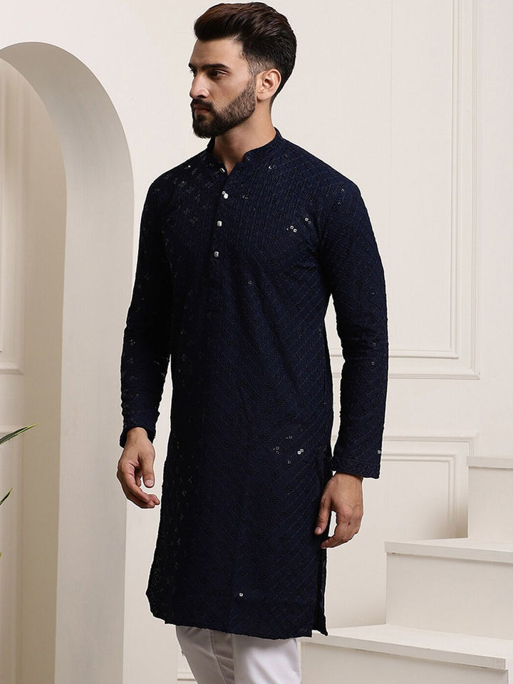 SOJANYA Kurta Lurus Labuci Sulam Geometrik Kapas Tulen