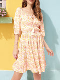 DressBerry Dreamy Holiday Floral Printed Cinched Waist Off-Shoulder A-Line Mini Dress