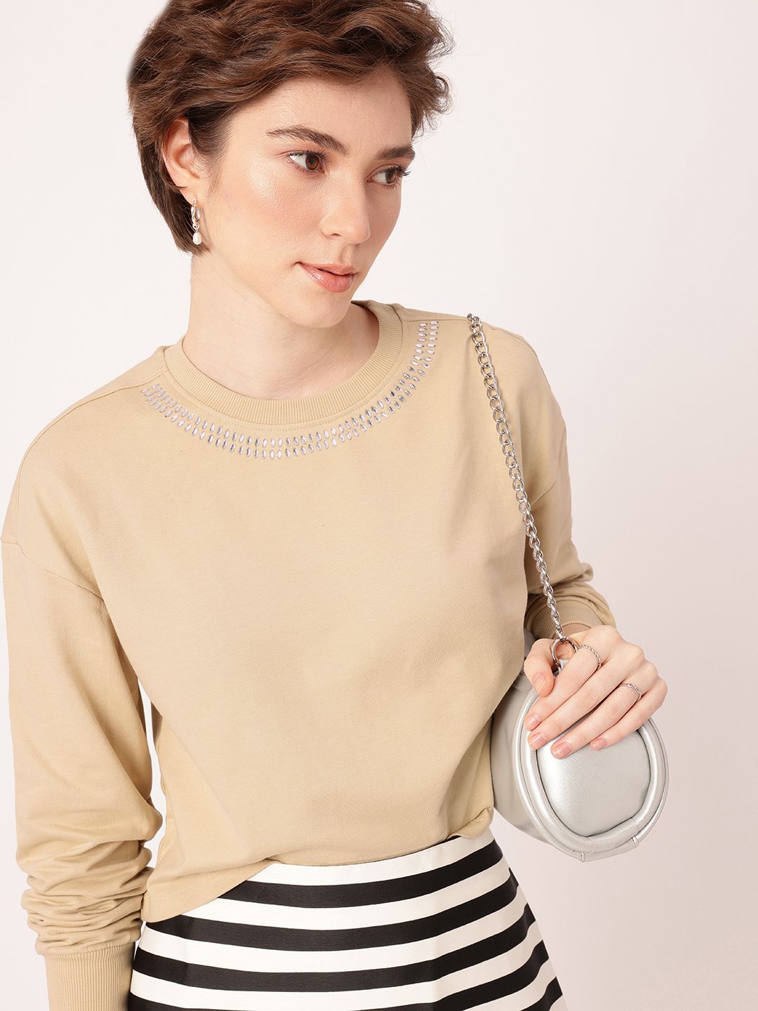 DressBerry Embellished Cotton Terry Relaxed Fit Sweatshirt