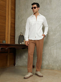 Campus Sutra Micro-Waffle Men Relaxed Fit Mid-Rise Comfort Trousers