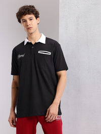 HRX by Hrithik Roshan Typography Print Detail Drop-Sleeves Relaxed Fit Polo Collar T-shirt