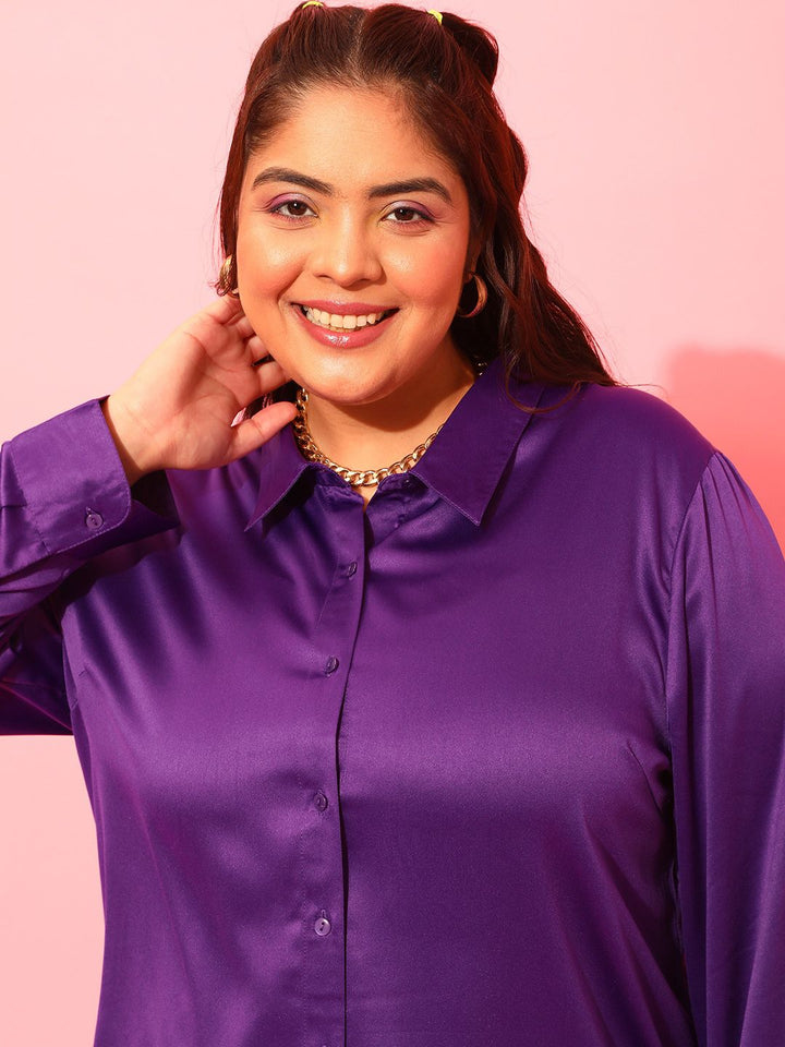 CURVY STREET Plus Size Peach Classic Satin Casual Shirt
