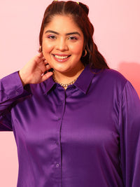CURVY STREET Plus Size Peach Classic Satin Casual Shirt