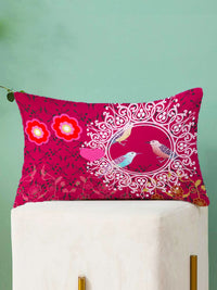 STITCHNEST Pink & Orange Set of 2 Floral Rectangle Cushion Covers