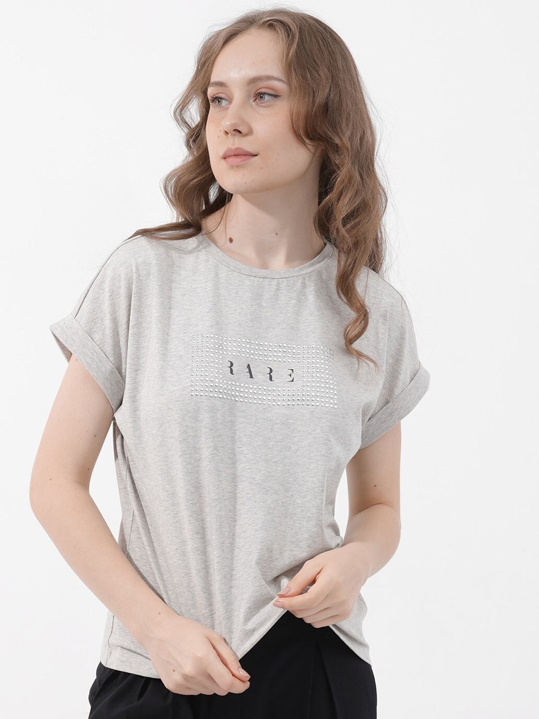 RAREISM Women Solid Extended Sleeves T-shirt