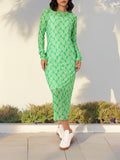 DressBerry Sleek Charm Printed Soft Mesh Sheath Midi Dress With A Inner Slip