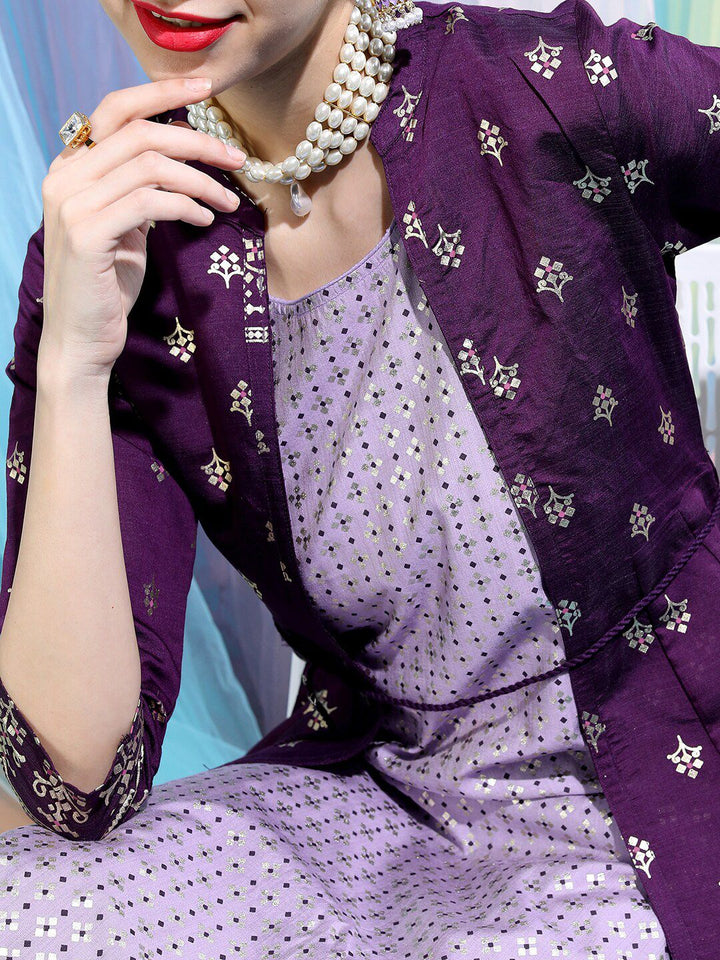 Vishudh Women Ethnic Motifs Printed Empire Kurta with Trousers & Jacket