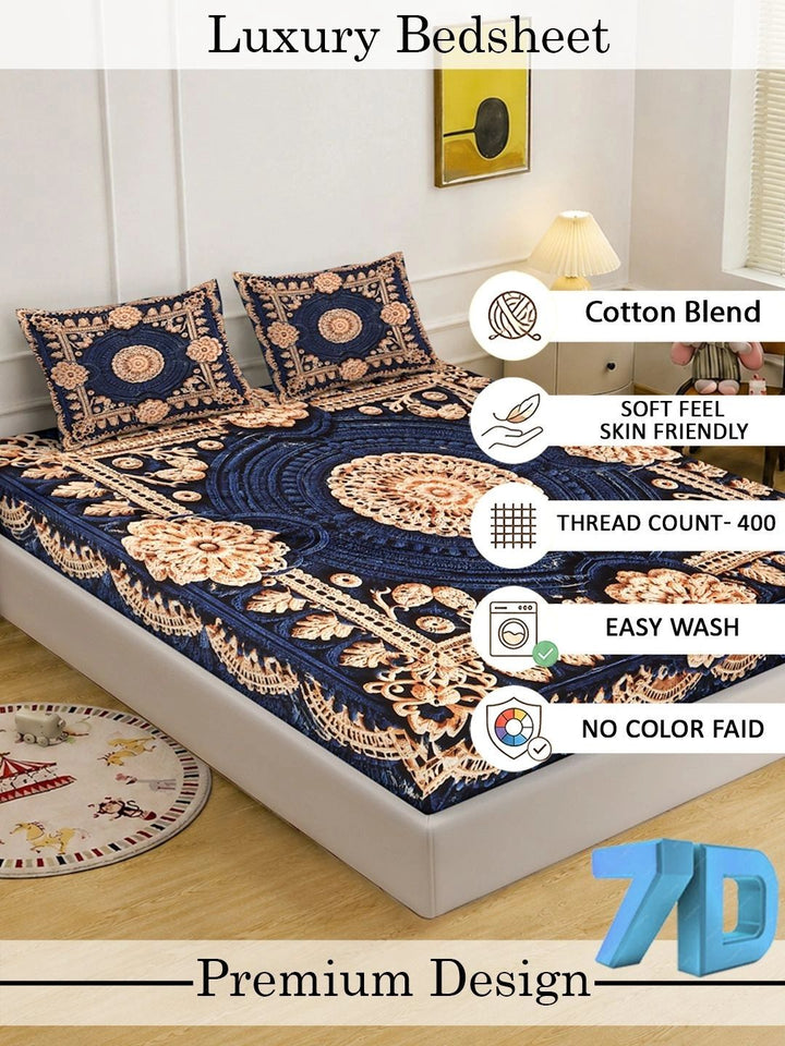 Moda Rapido X KLOTTHE Blue Floral 400 TC King Bedsheet with 2 Pillow Covers