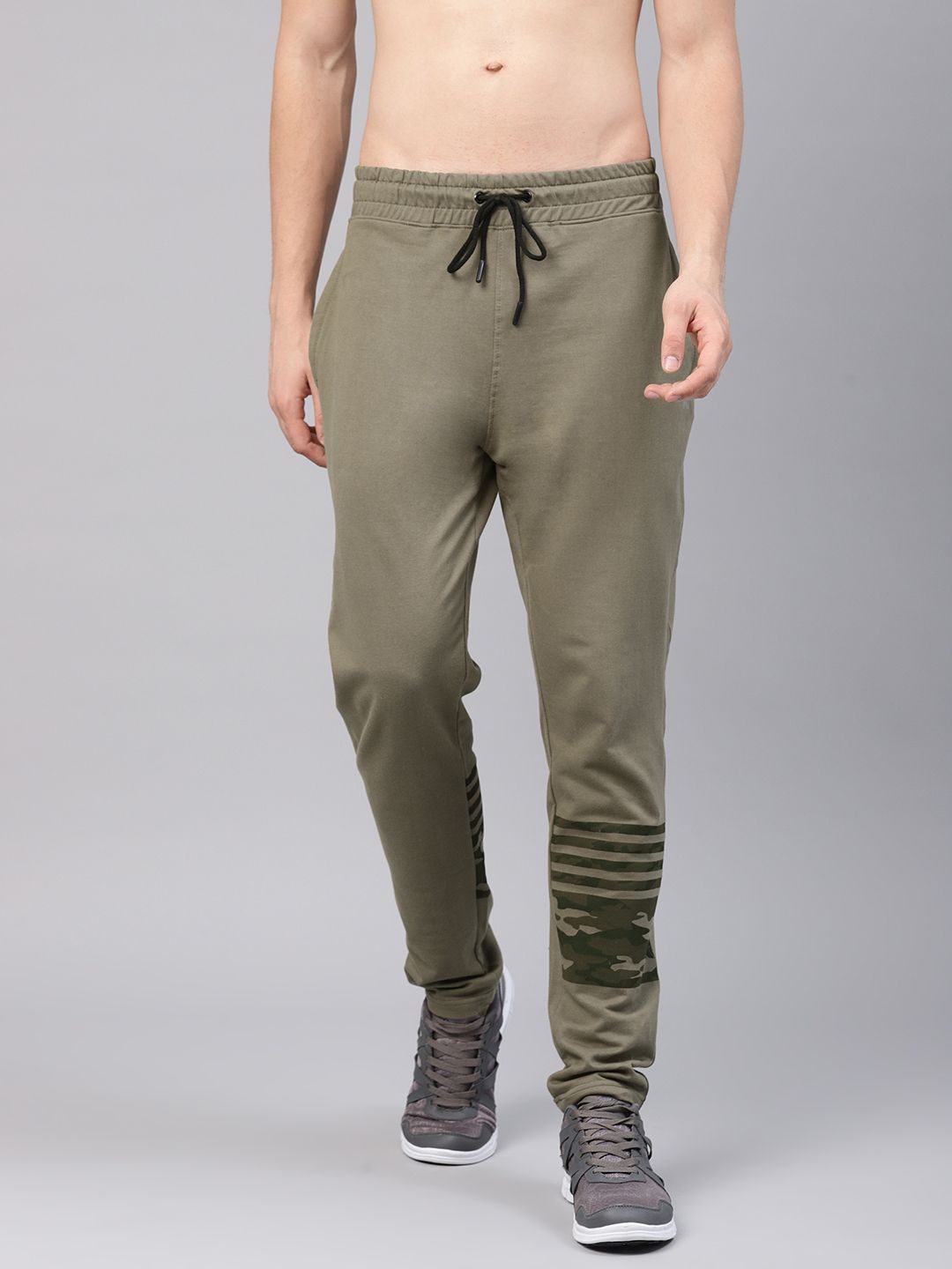 HRX by Hrithik Roshan Men Olive Green Camo Athleisure Track Pants