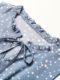 DressBerry Polka Dot Print Tie-Up Neck A-Line Tiered Dress