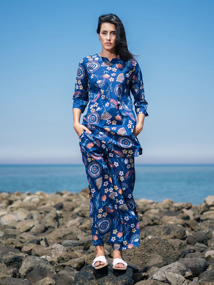 SANSKRUTIHOMES Ethnic Motif Pure Cotton Top & Trouser Co-Ord Set