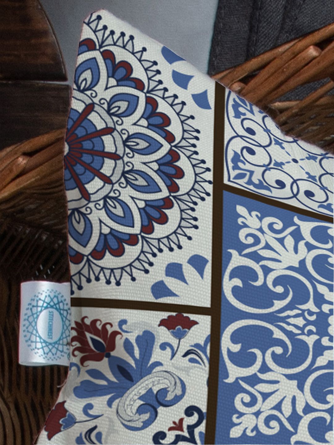 STITCHNEST Blue & White Set of 5 Ethnic Motifs Square Cushion Covers