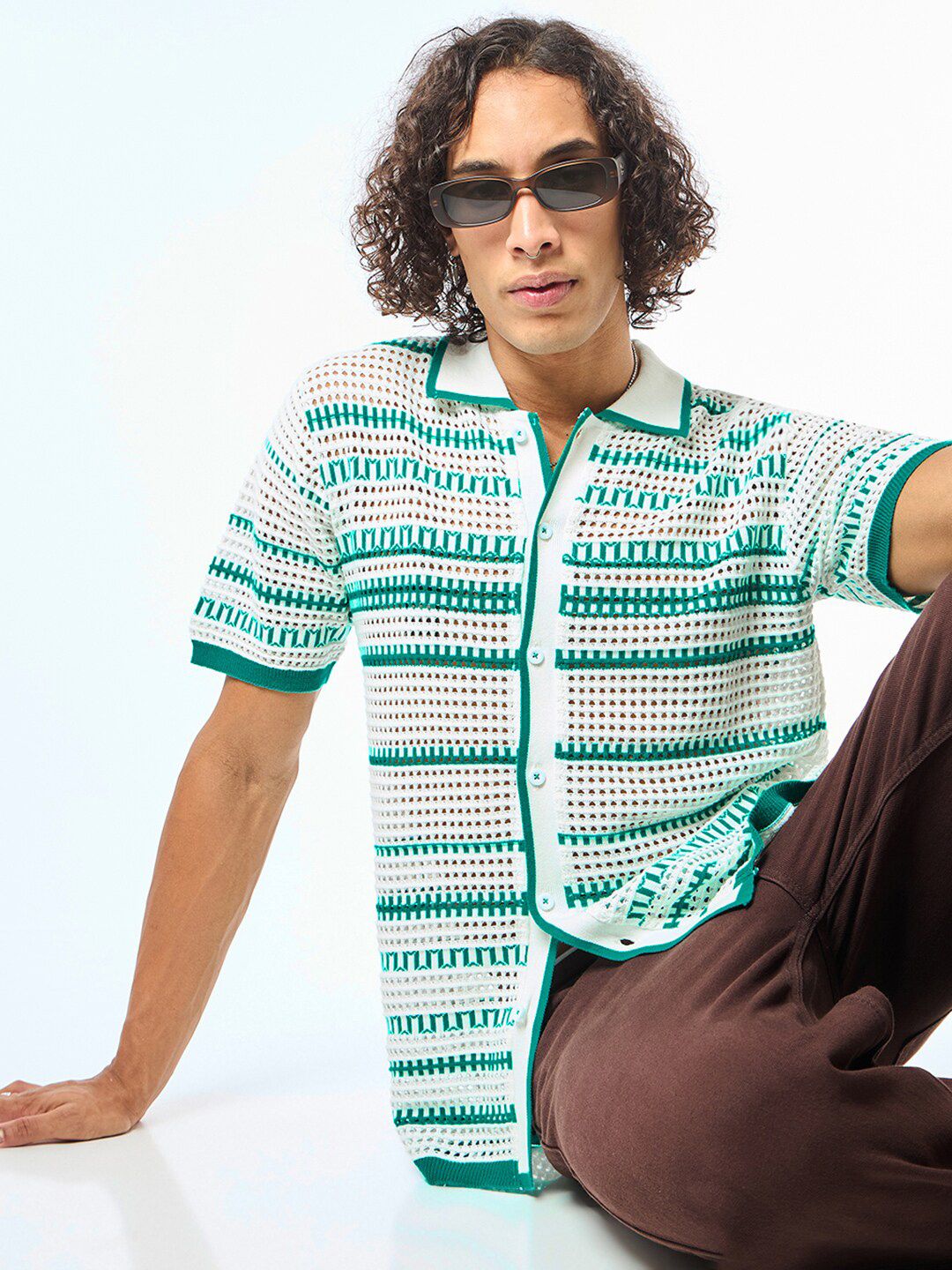 Bewakoof Self Design Pure Cotton Sheer Casual Shirt