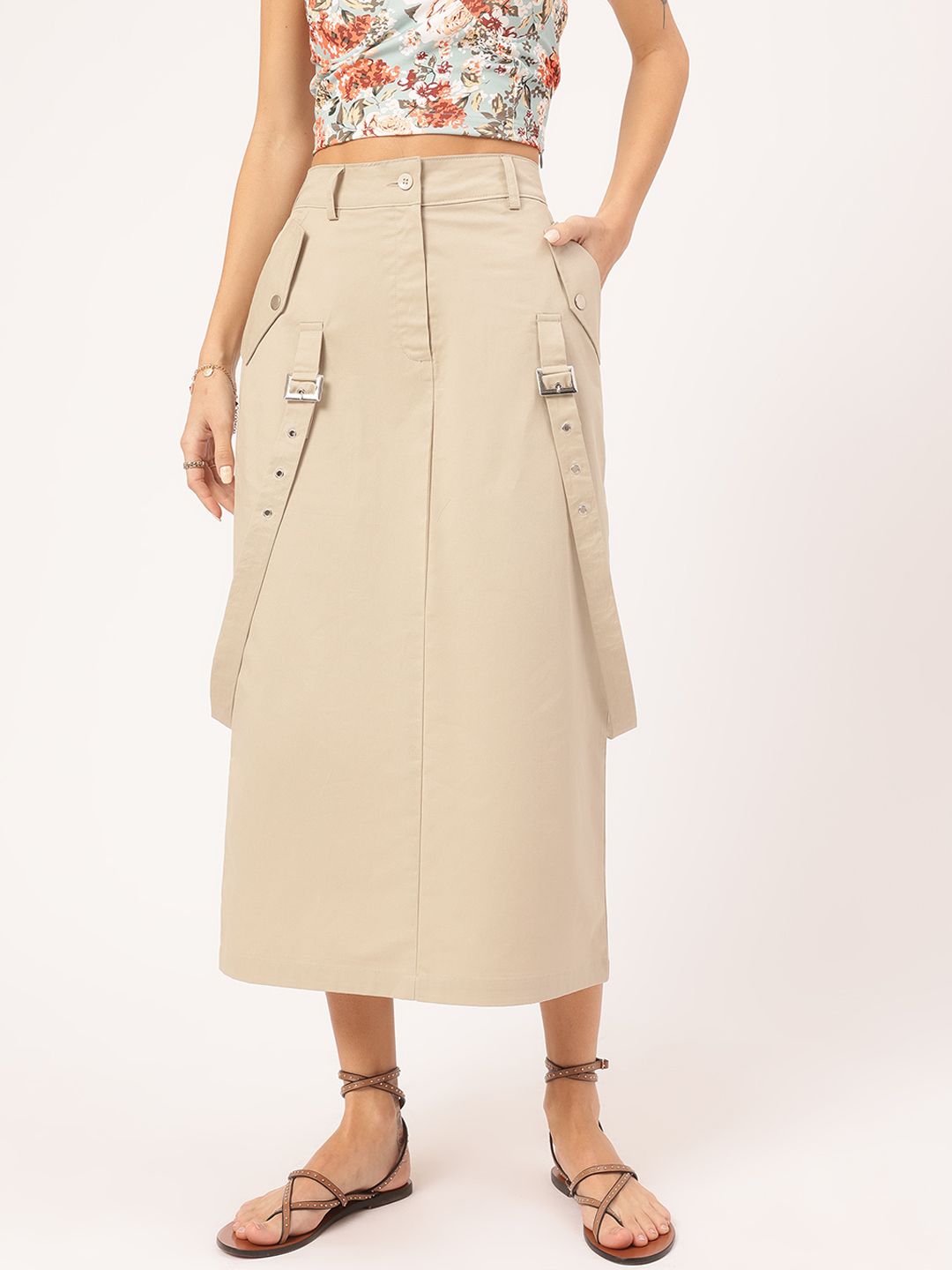 DressBerry Confident Couture Belt Detail Straight Midi Skirt