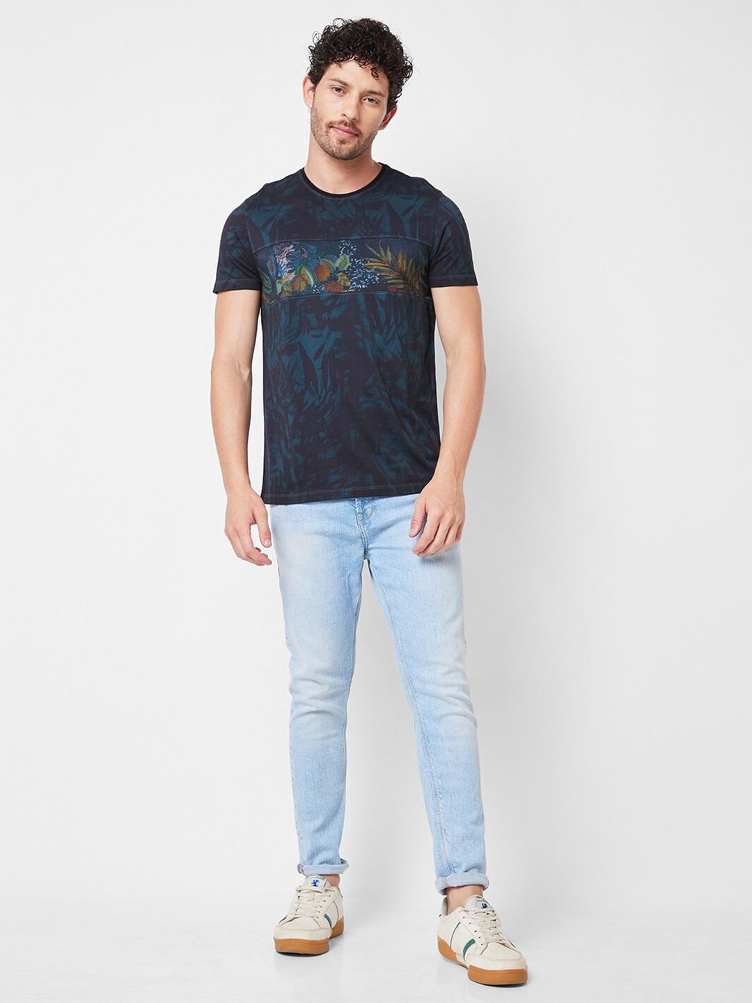 SPYKAR Round Neck Printed Cotton Slim Fit T-shirt
