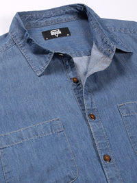 Thomas Scott Smart Slim Fit Denim Spread Collar Long Sleeves Cotton Casual Overdyed Shirt
