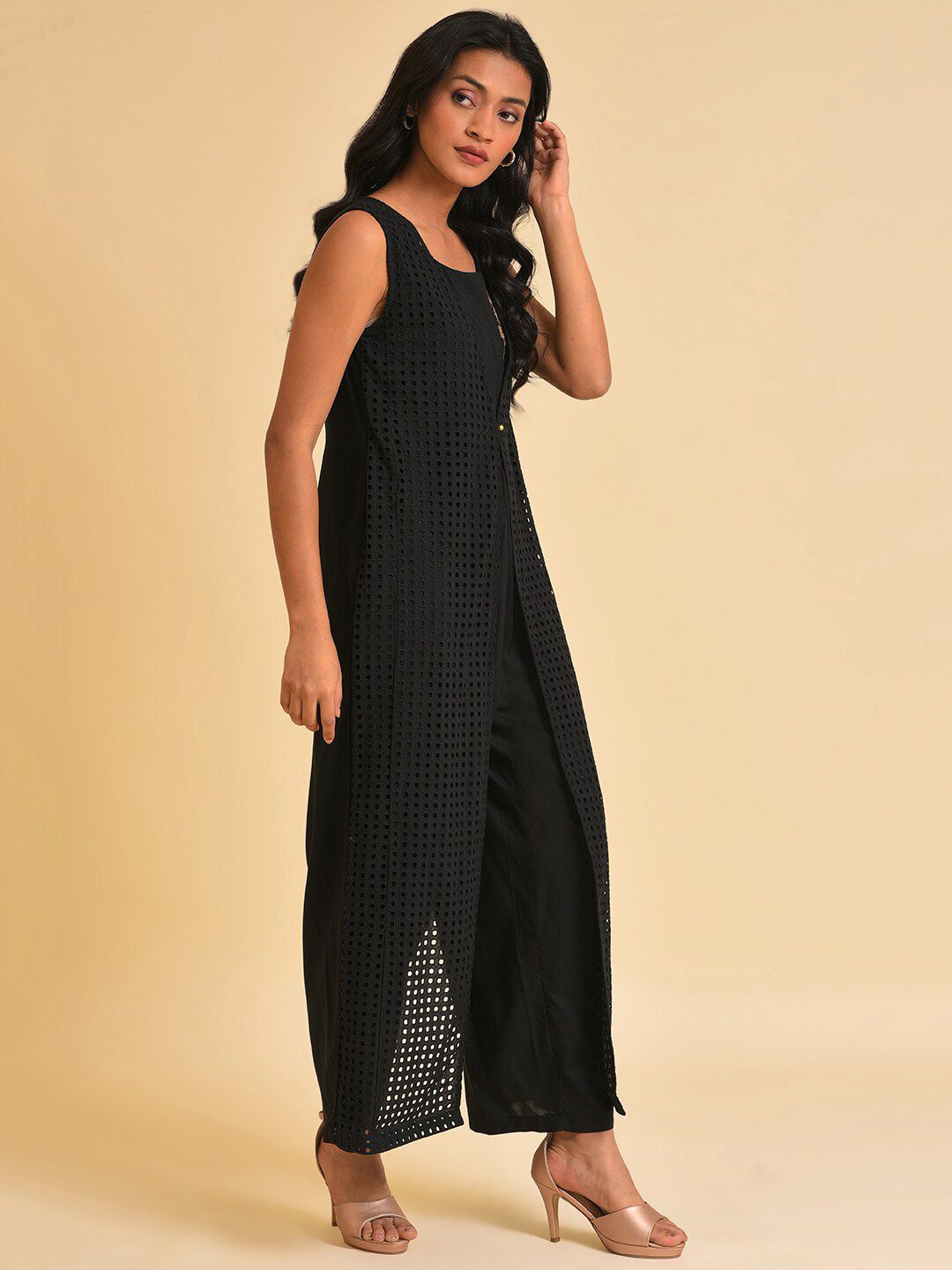W Black schiffli Pure Cotton Basic Jumpsuit