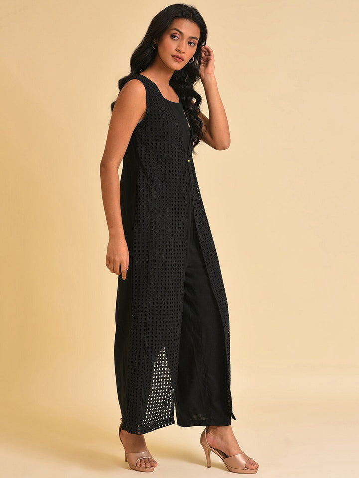 W Black schiffli Pure Cotton Basic Jumpsuit