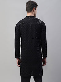 Jompers Floral Embroidered Mandarin Collar Sequinned Pure Cotton Kurta