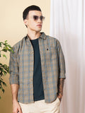 The Indian Garage Co Men Brown & Green Checked Pure Cotton Casual Shirt