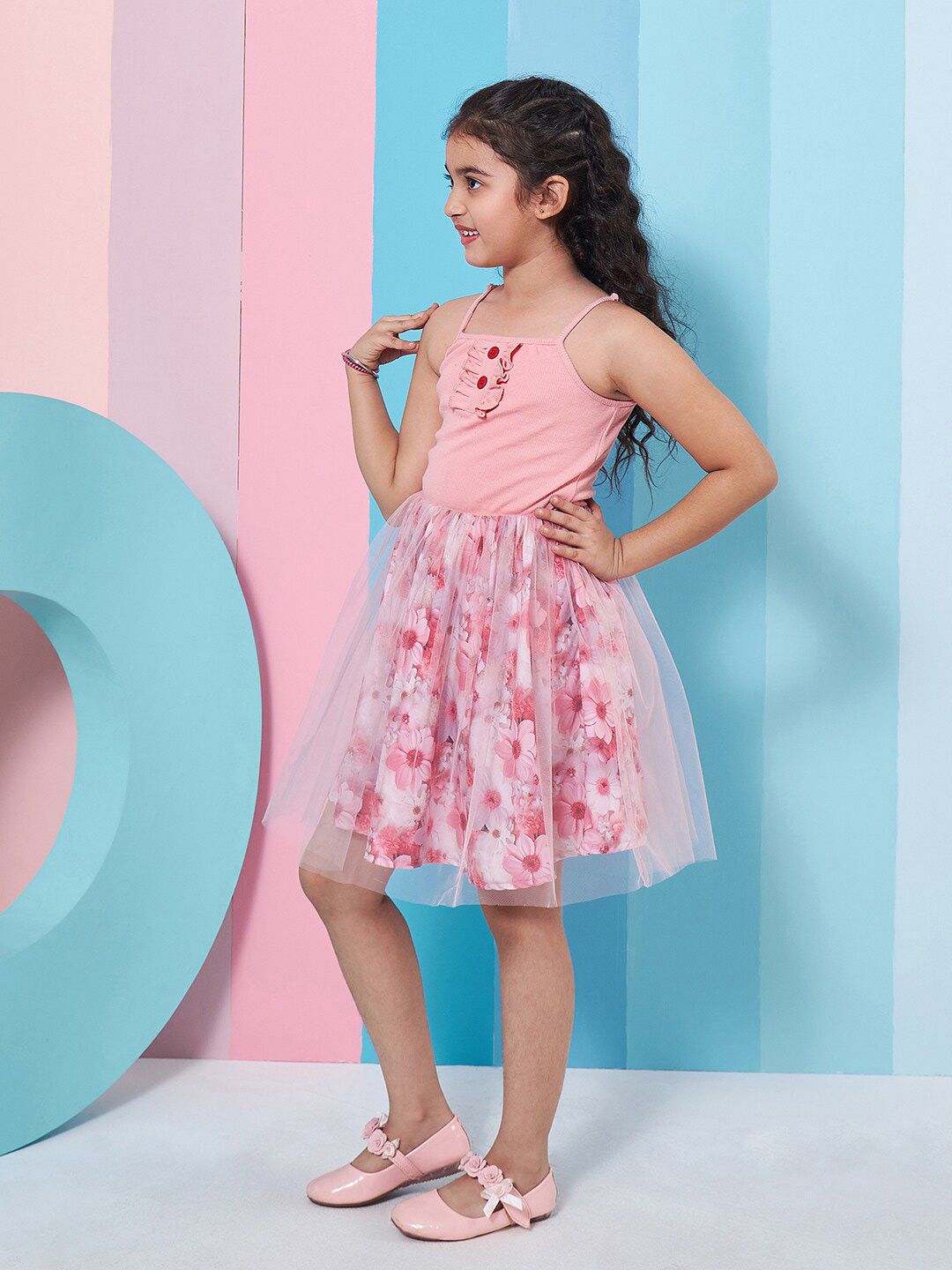 pspeaches Girls Floral Printed Woollen Fit & Flare Dress