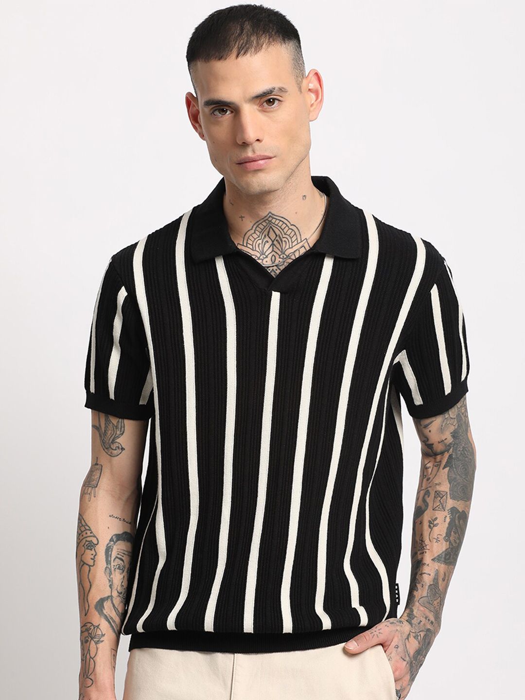 THE BEAR HOUSE Men Striped Regular Fit Cotton Polo Collar T-Shirt