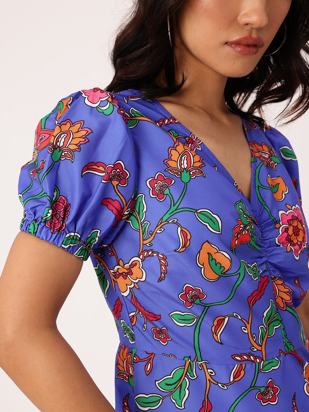 DressBerry Chic Bloom Printed Gathered A-Line Dress