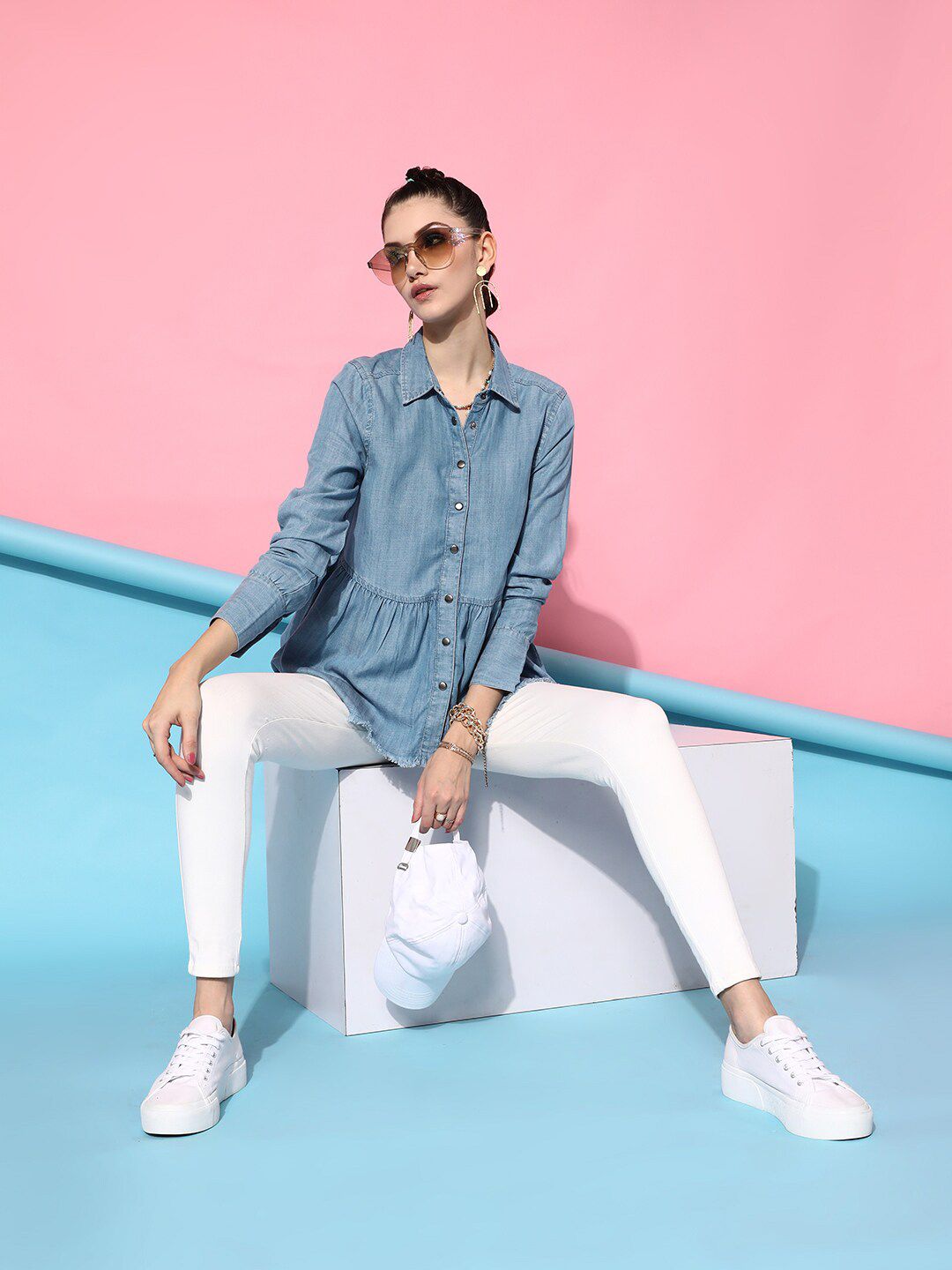 STREET 9 Women Blue Classic Casual Shirt