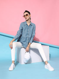 STREET 9 Women Blue Classic Casual Shirt