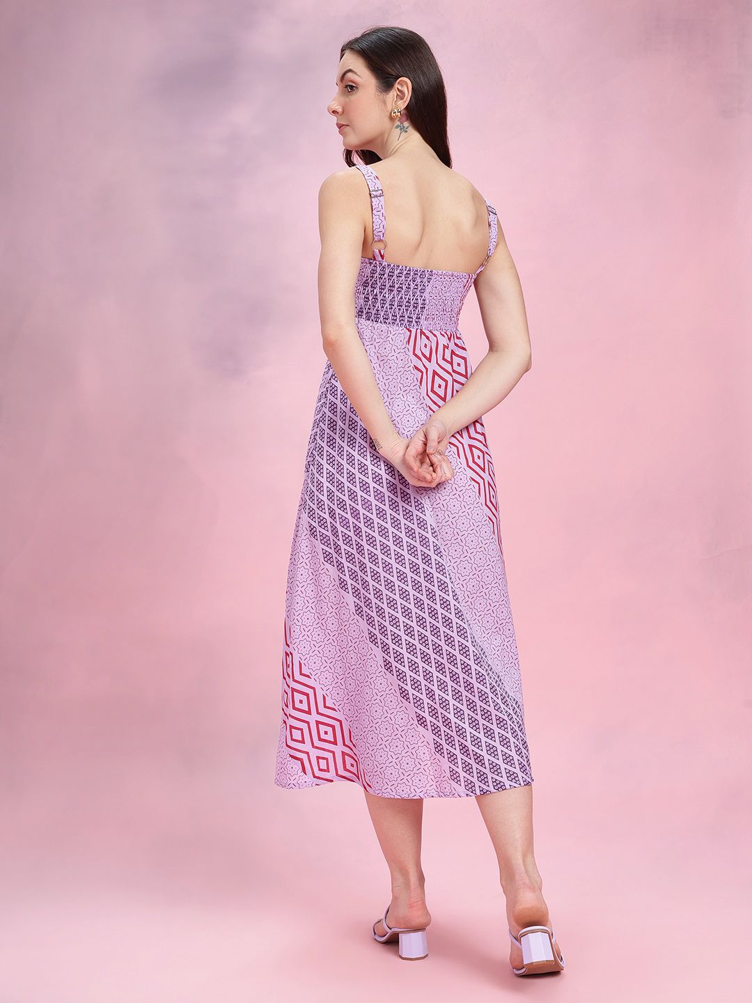 DressBerry Print Knot Detail Pure Cotton A-Line Midi Dress