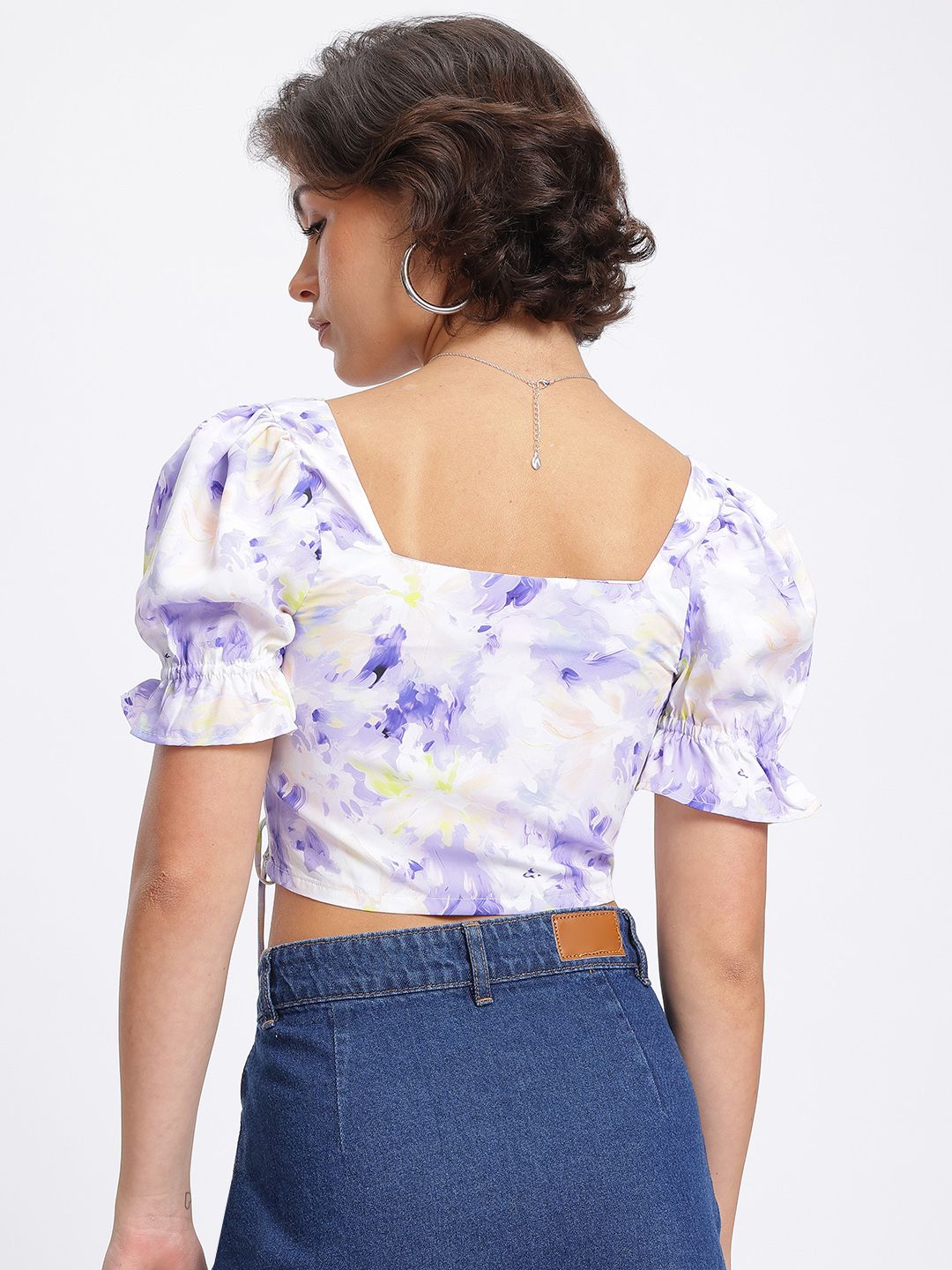 DressBerry Floral Lace Up Detail Crop Top