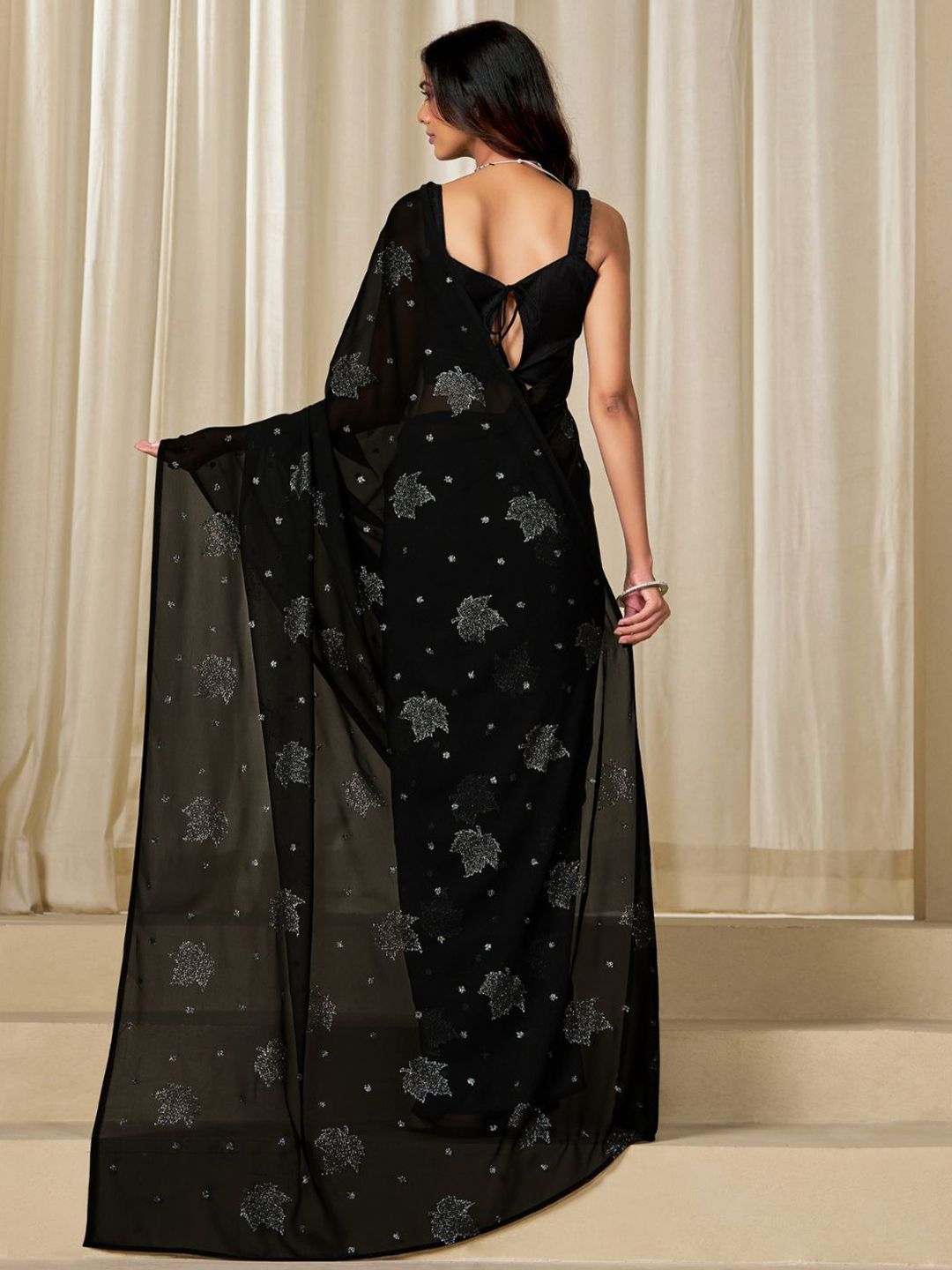 KALINI Georgette Zari Embellished Party Wear Saree With Unstitched Blouse Piece