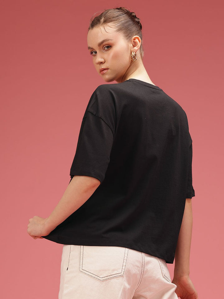 DressBerry Typography Printed Drop-Shoulder Sleeves Relaxed Fit Pure Cotton T-shirt