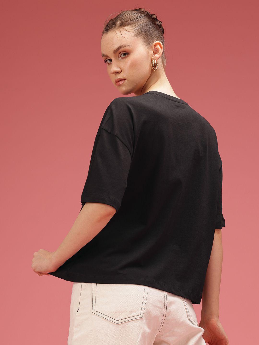DressBerry Typography Printed Drop-Shoulder Sleeves Relaxed Fit Pure Cotton T-shirt