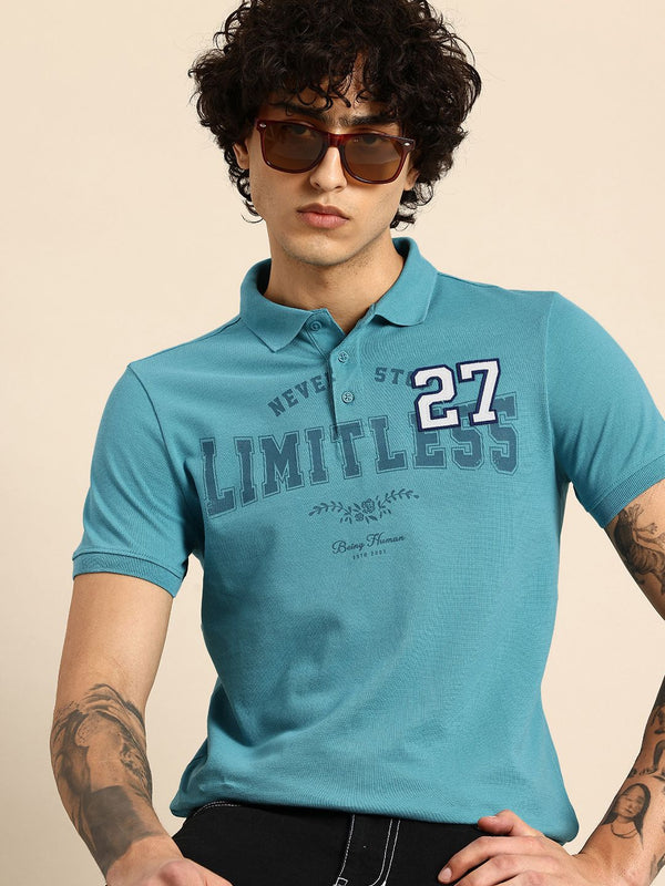 Being Human Typography Printed Polo Collar Pure Cotton Applique T-shirt