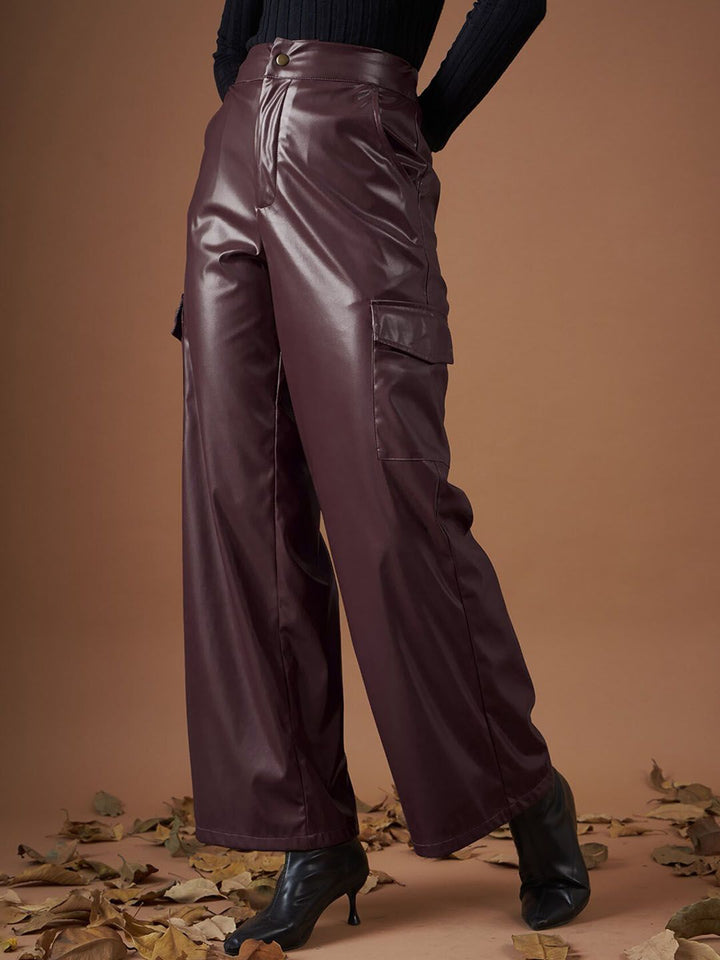 SASSAFRAS Women Maroon Straight Fit Cargos Trousers