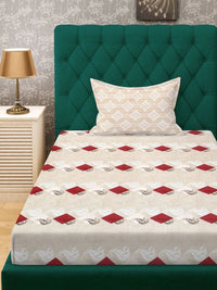 Myntra Elegant Homes Beige Geometric 400 TC Single Bedsheet with 1 Pillow Covers