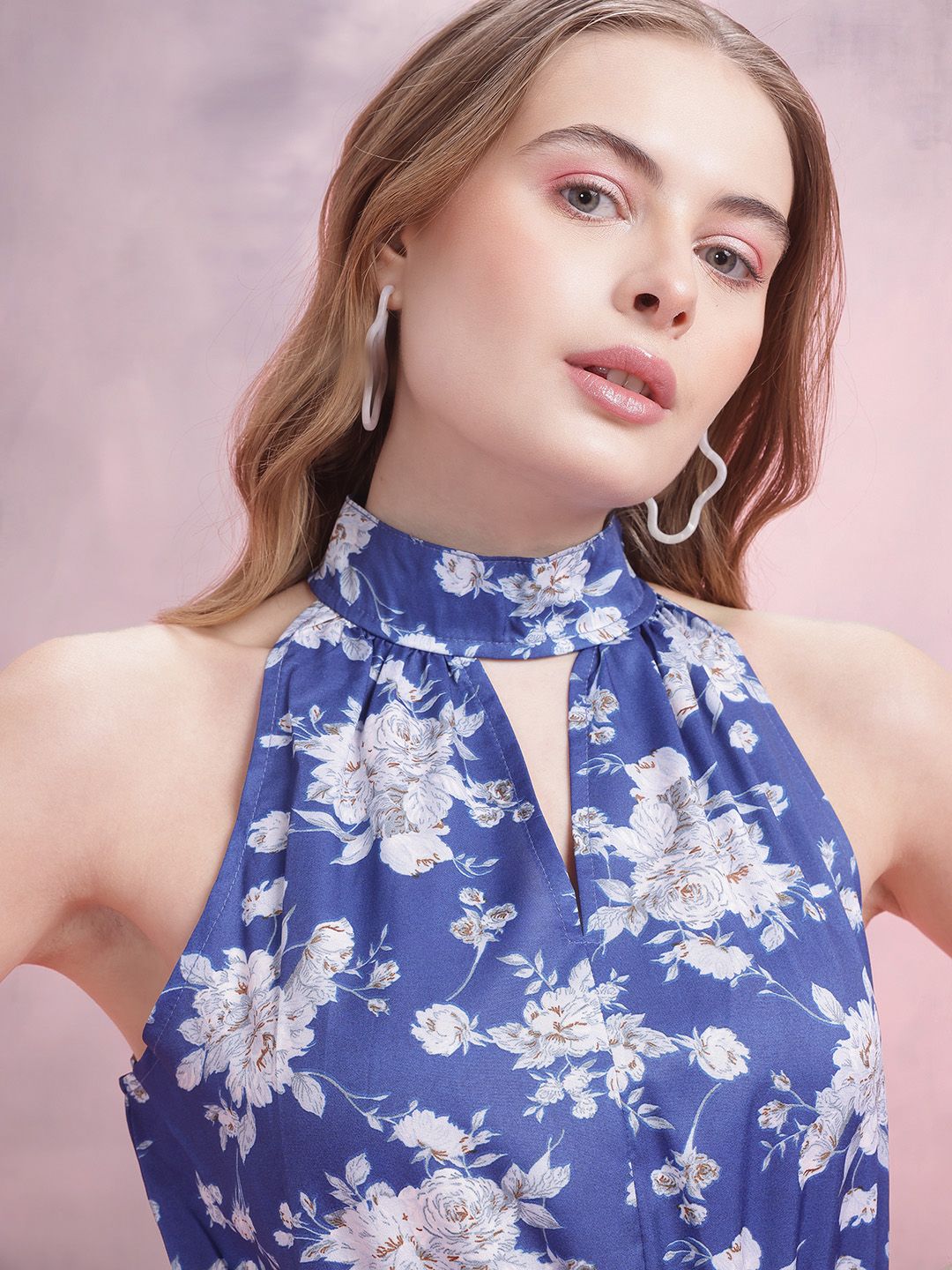 DressBerry Floral Print Belted A-Line Midi Dress