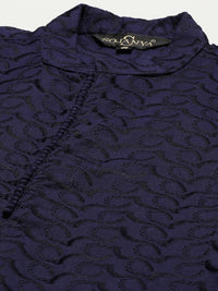 SOJANYA Lelaki Navy Blue Chikankari Pure Cotton Kurta with Churidar & Nehru Jacket